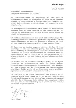 CEO Brief an die Aktionäre