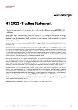 Press Release: H1 2022 - Trading Statement
