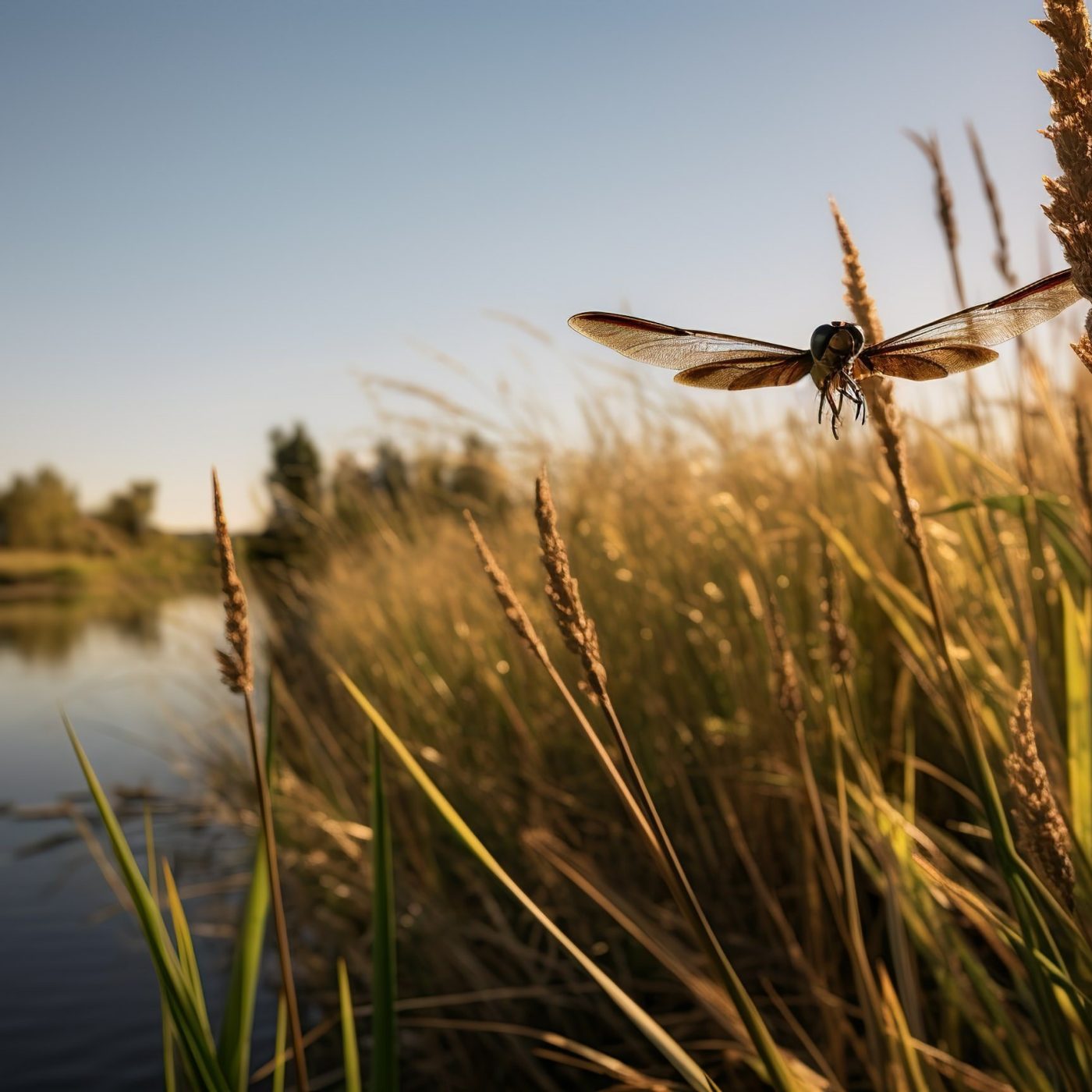 Gras, water and dragonfly