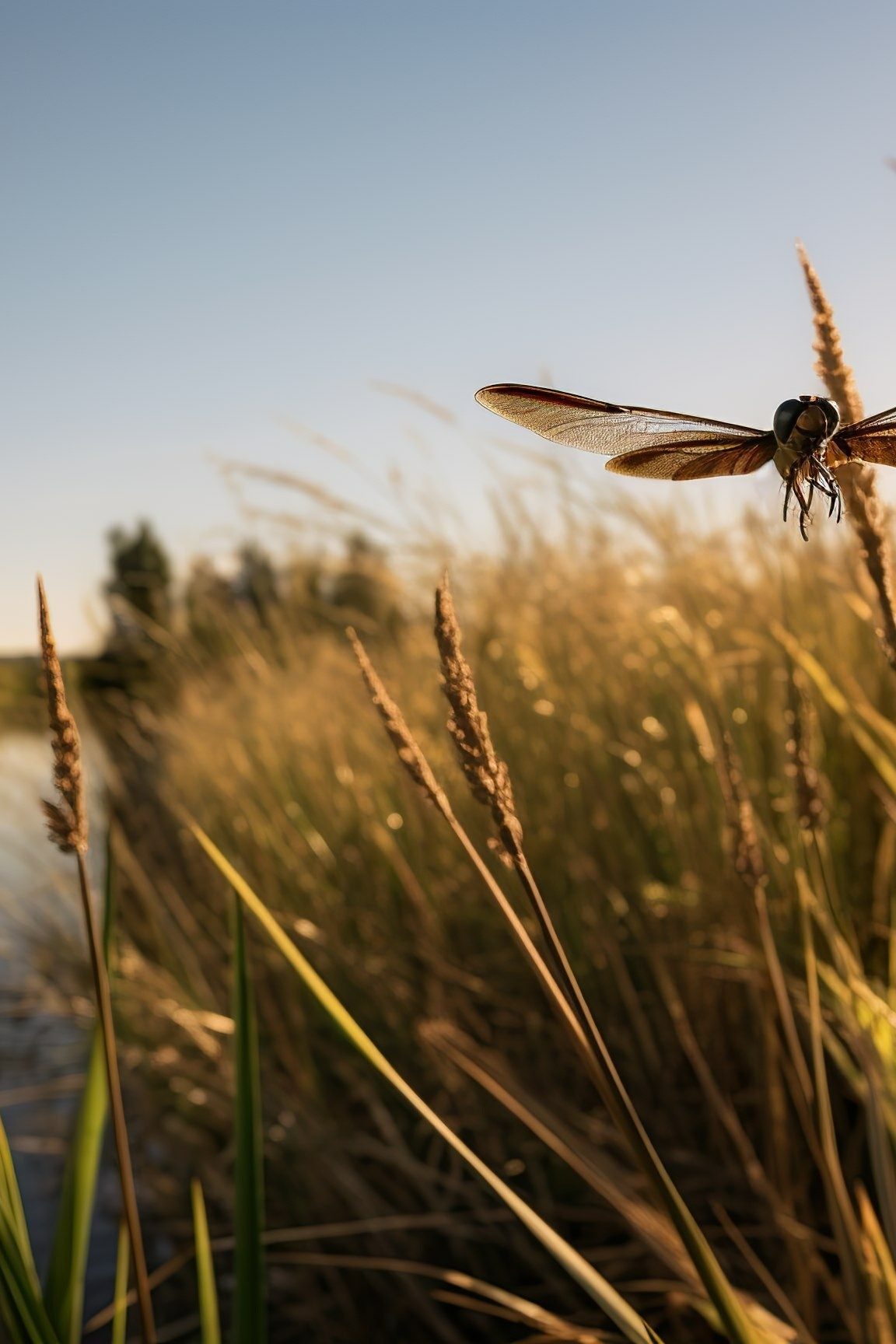 Gras, water and dragonfly