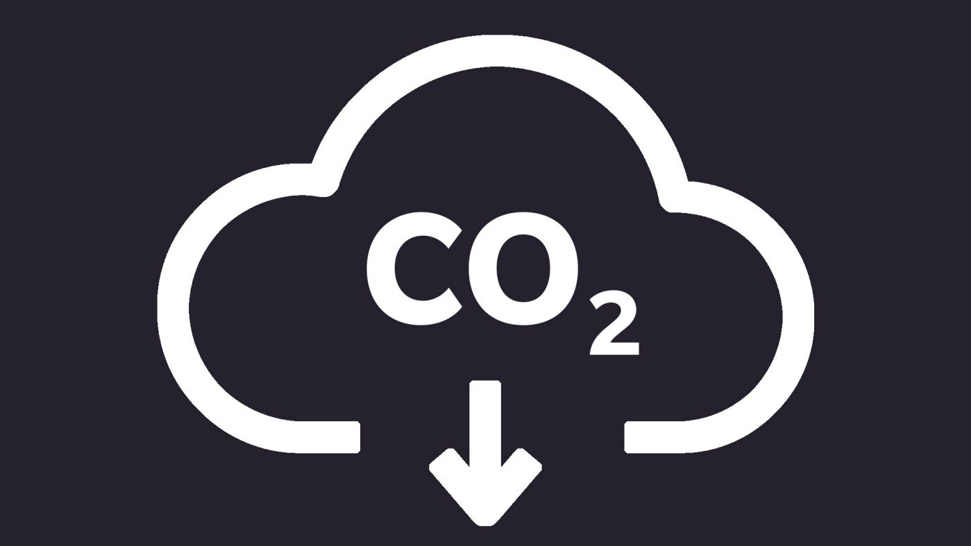 weißes Icon auf dunklem Hintergrund, CO2 Wolke