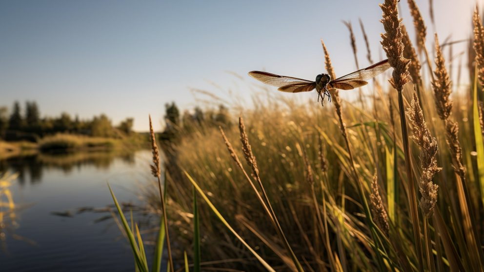 Gras, water and dragonfly