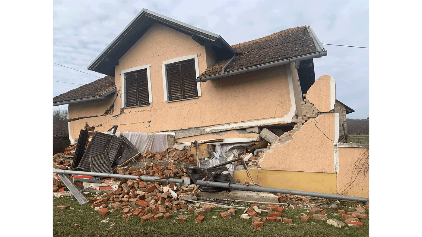 a collapsed house