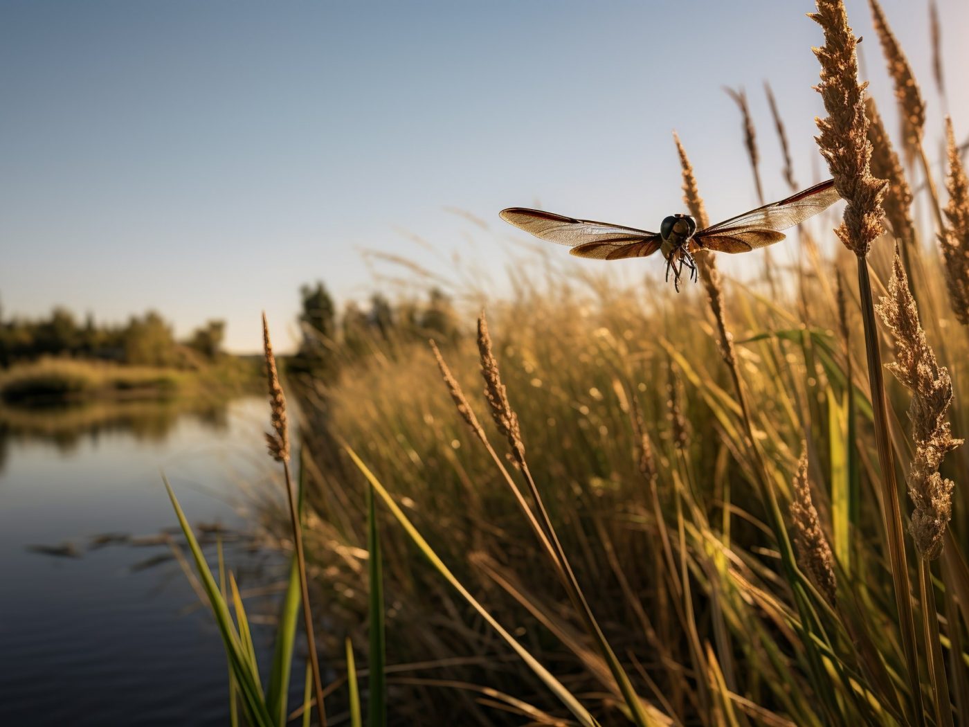 Gras, water and dragonfly