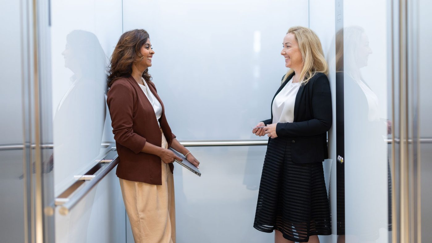 two women in an elevator