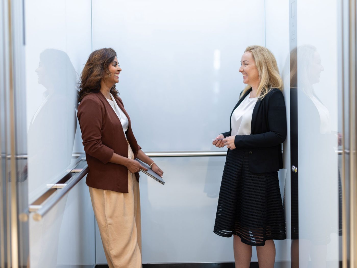 two women in an elevator