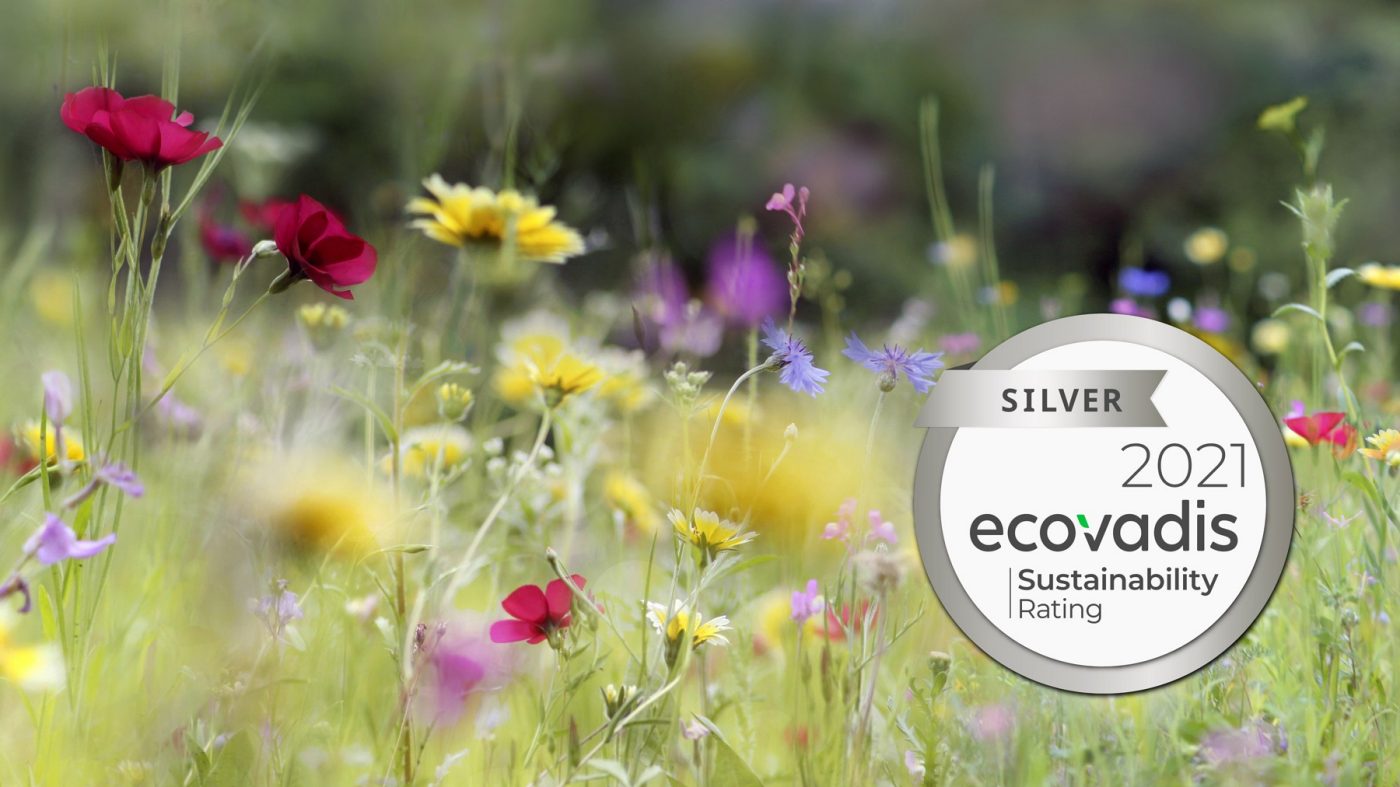 colorful flower meadow with ecovadis seal