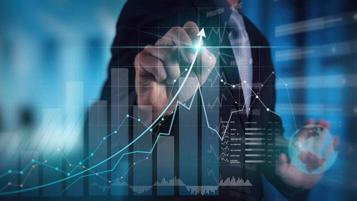 Hand draws share price in the air
