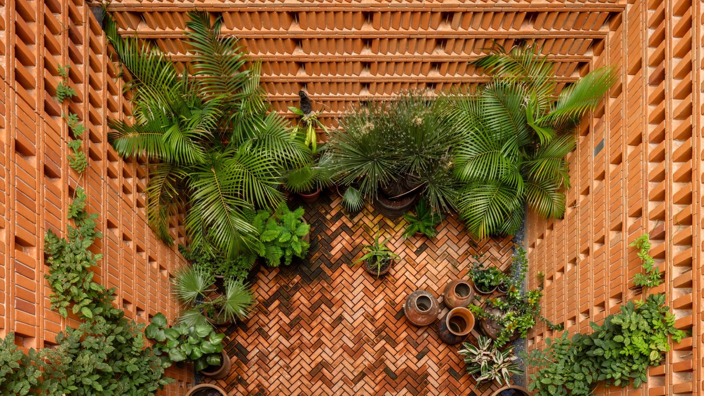 brick architecture with plants