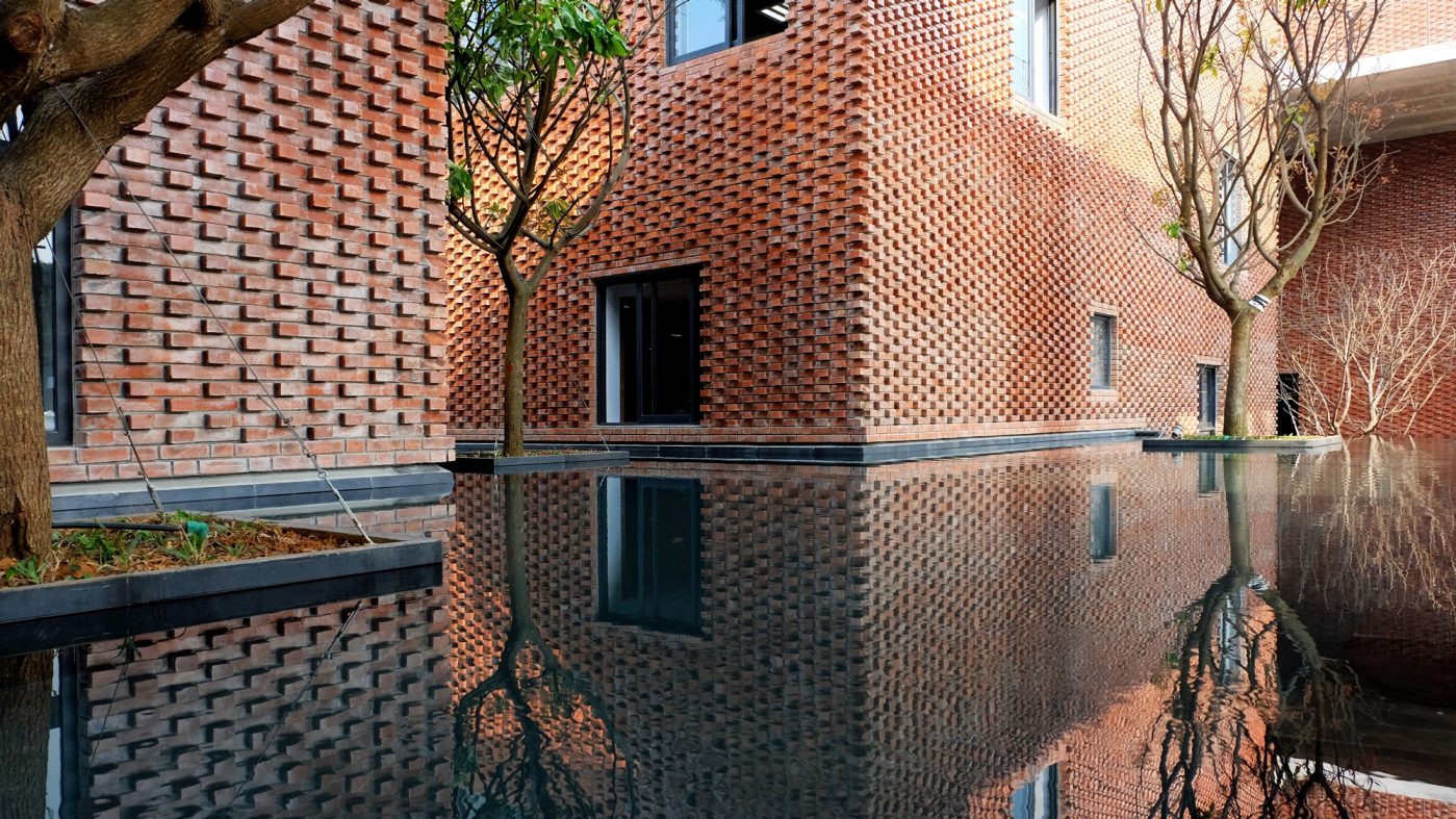 brick building, water, treets