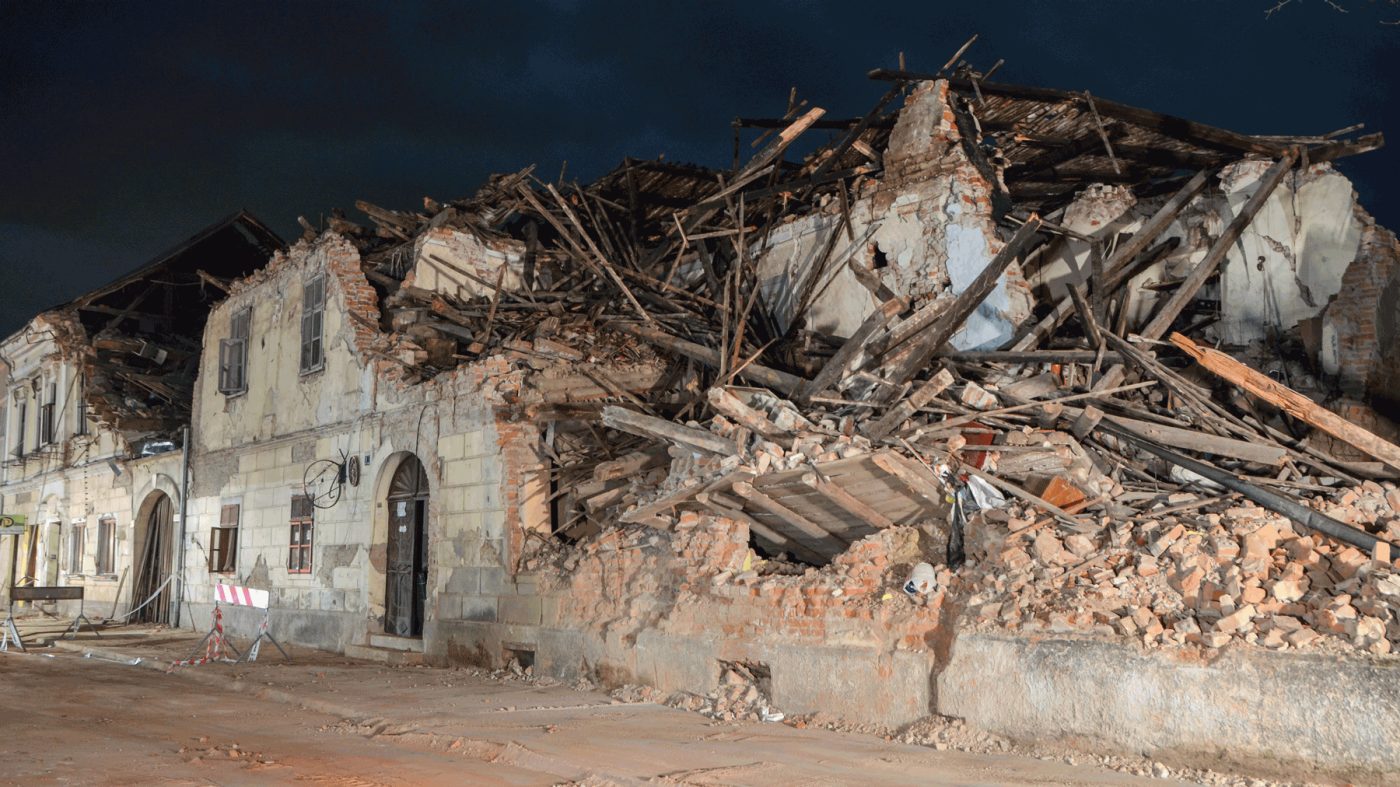 destroyed house, earthquake