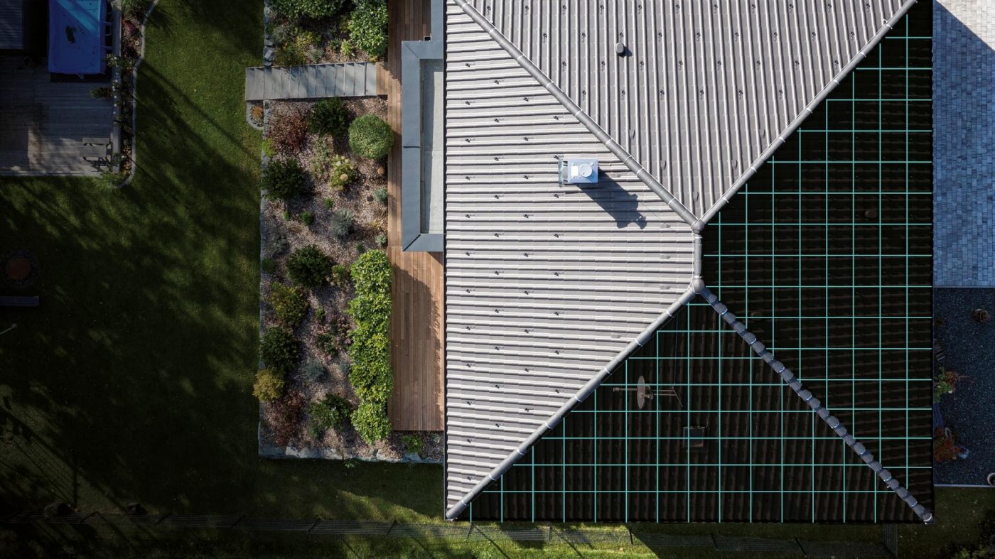 roof, chimney, garden, digital grid