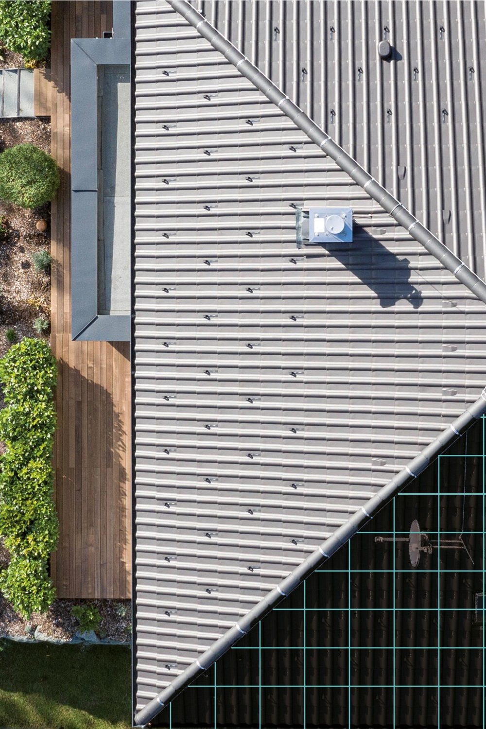 roof, chimney, garden, digital grid