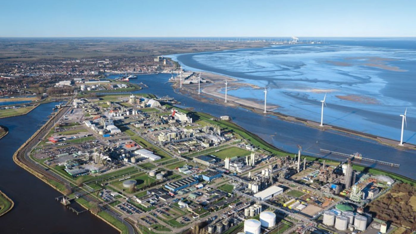 Port from above, wind farm, sea, coast