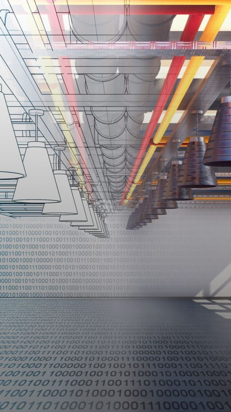 Brick hall; half real; half planned