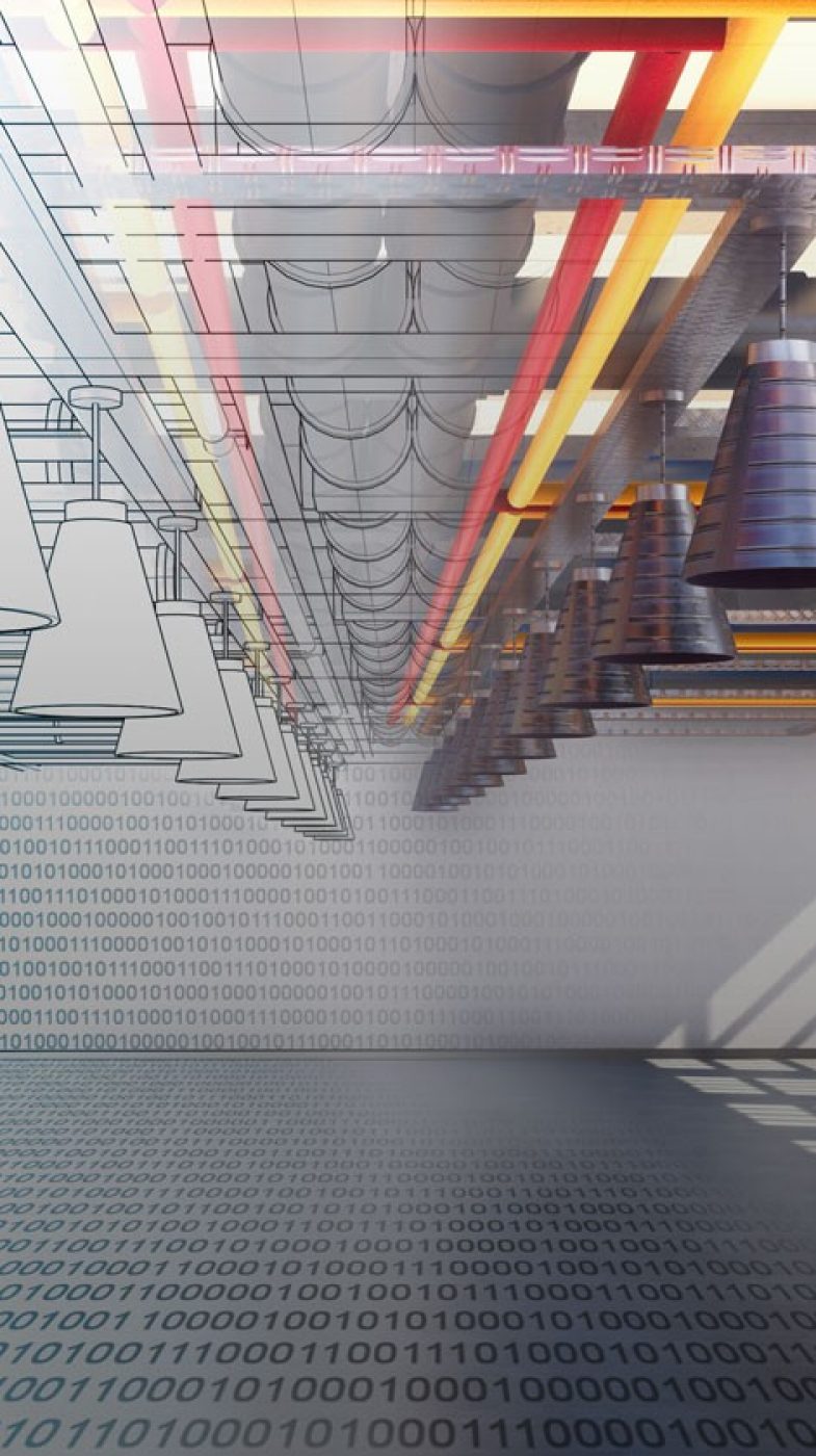 Brick hall; half real; half planned