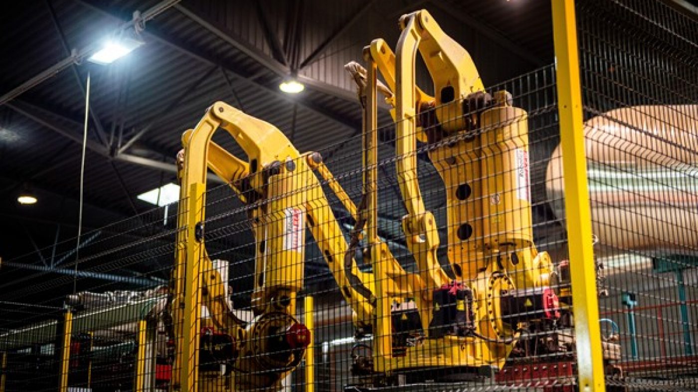 Yellow machine, factory floor