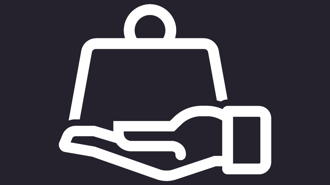 white icon on dark background, hand holding weight