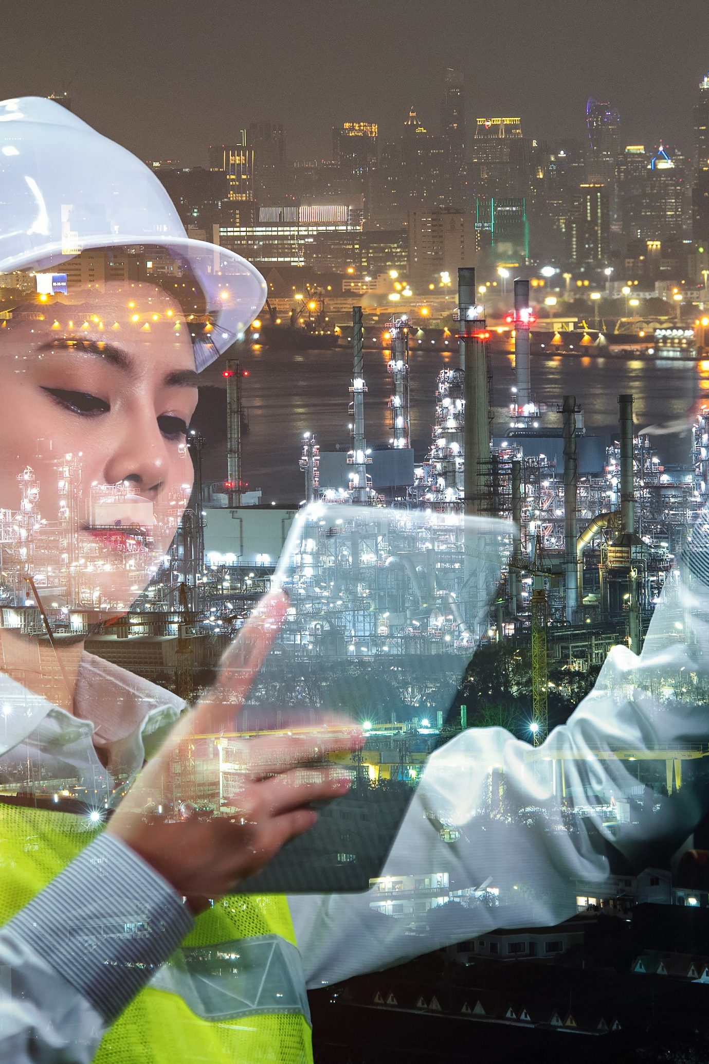 Industry 4.0 concept.Female engineer inspecting in industrial factory.  Background blurred concept. 